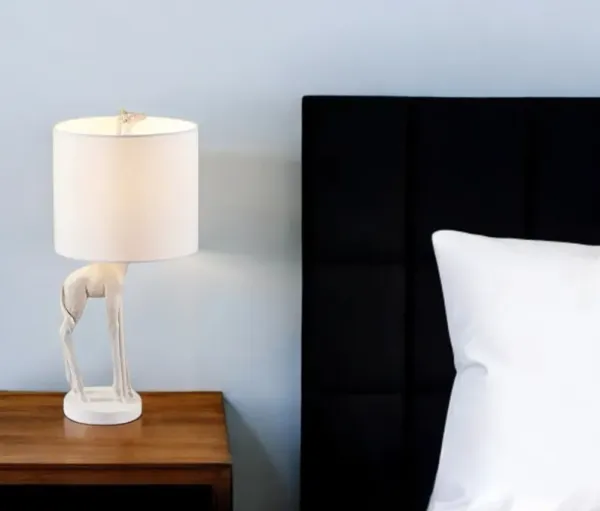 Textured Giraffe Table Lamp With White Drum Shade - White
