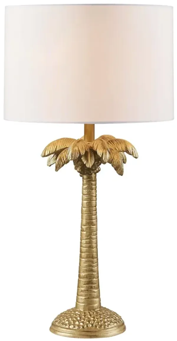 Tropical Coconut Tree Table Lamp With White Drum Shade - Gold