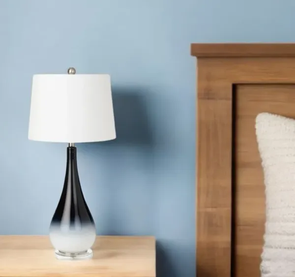 Glass Table Lamps With White Empire Shade (Set of 2) - Black And White
