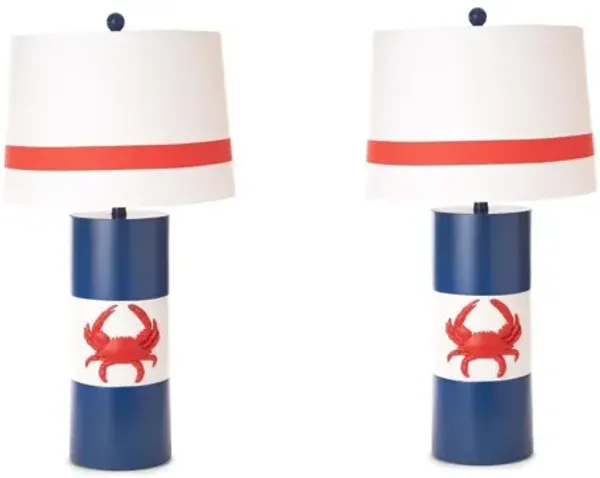 Coastal Table Lamps With White Empire Shade (Set of 2) - Red White And Blue