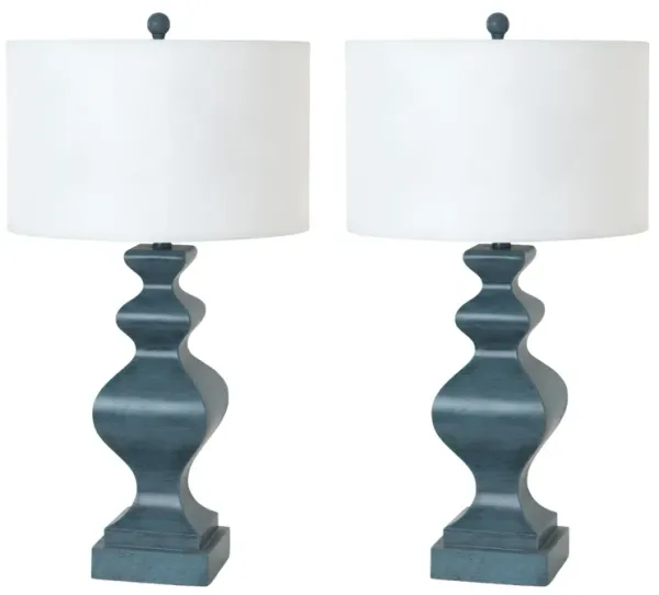 Table Lamps With White Drum Shade (Set of 2) - Distressed Teal