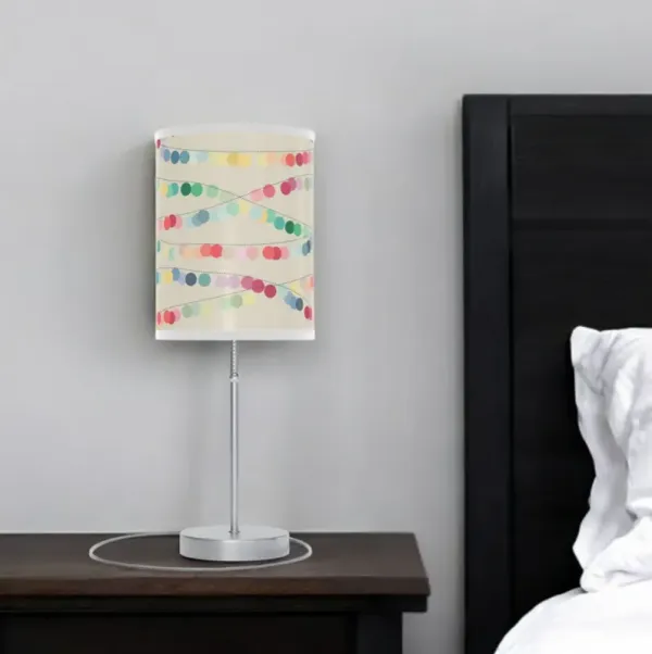 Metal Table Lamp Pattern With Off-White Cylinder Shade - Silver