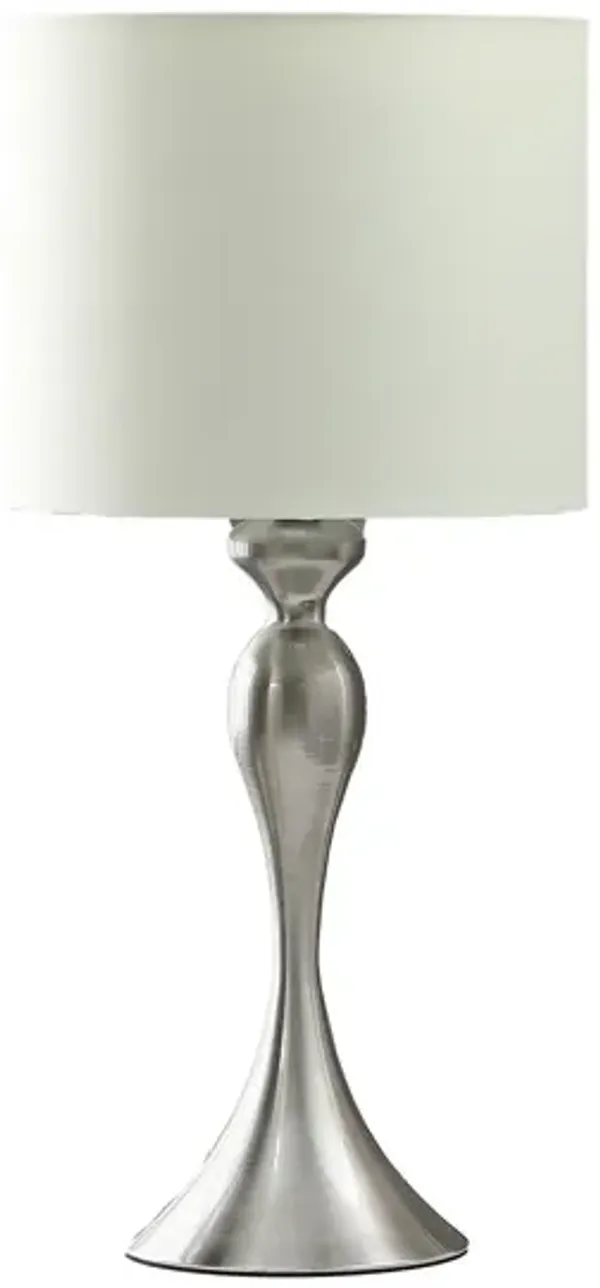 Metal Table Lamp With Off-White Drum Shade - Silver