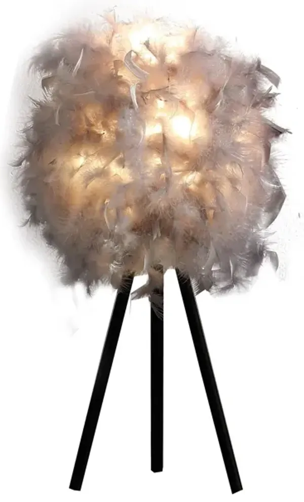 Feather Shade Modern Tripod Metal Table Lamp - Soft Gray
