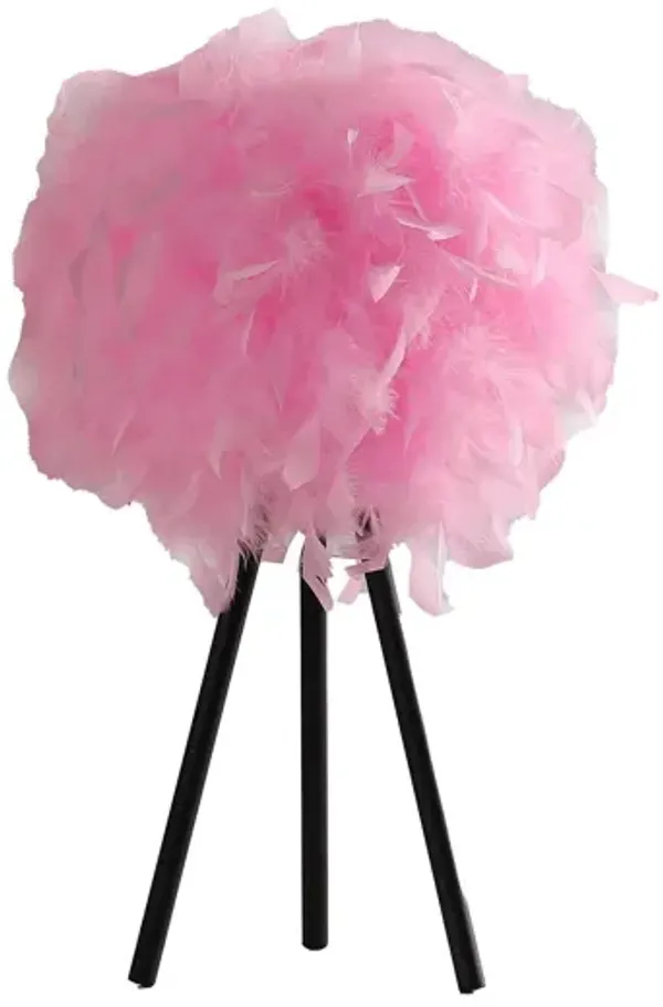Tripod Table Lamp With Pink Faux Feather Shade - Black