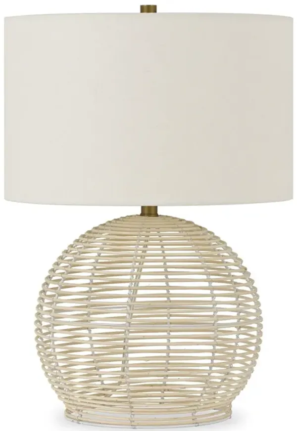 21" Rattan Table Lamp With White Drum Shade - Natural