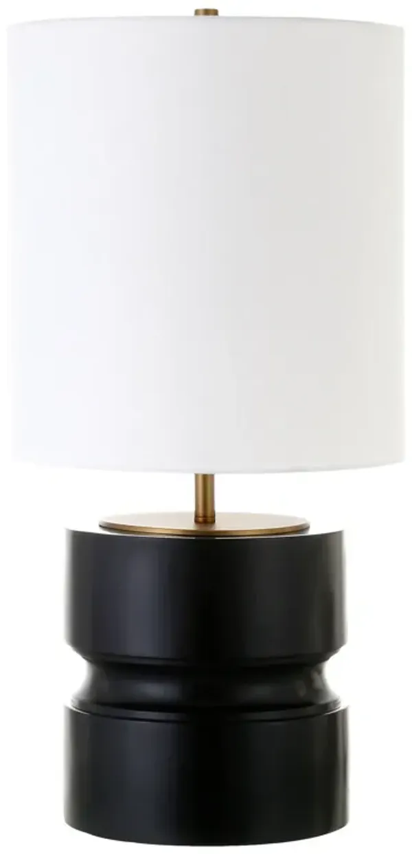 Metal Geometric Table Lamp With White Drum Shade - Beige And Gold