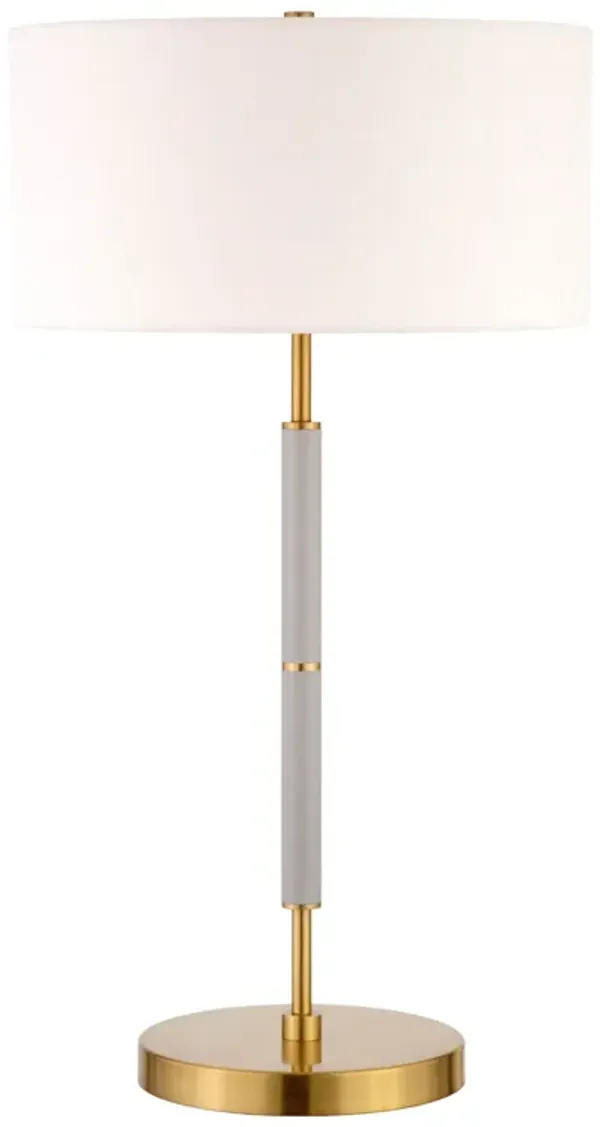 Metal Two Light Table Lamp With White Drum Shade - Gray And Gold
