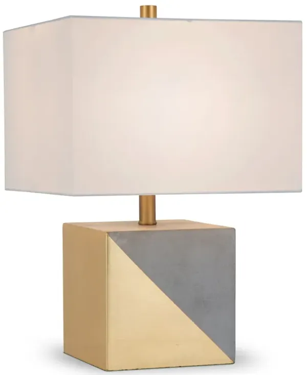 Concrete Table Lamp With White Shade - Gray And Gold