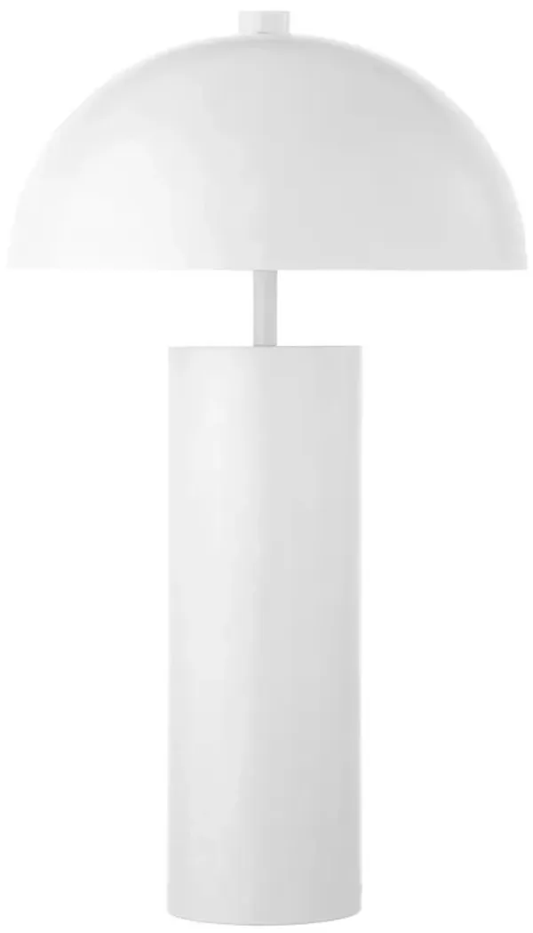 Metal Table Lamp With White Dome Shade - White