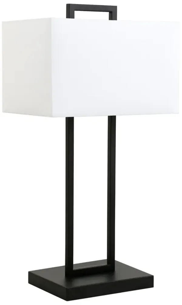 Metal Table Lamp With White Shade - Black