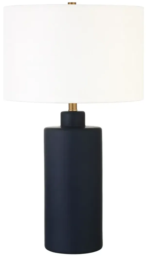 Ceramic Cylinder Table Lamp With White Drum Shade - Navy Blue
