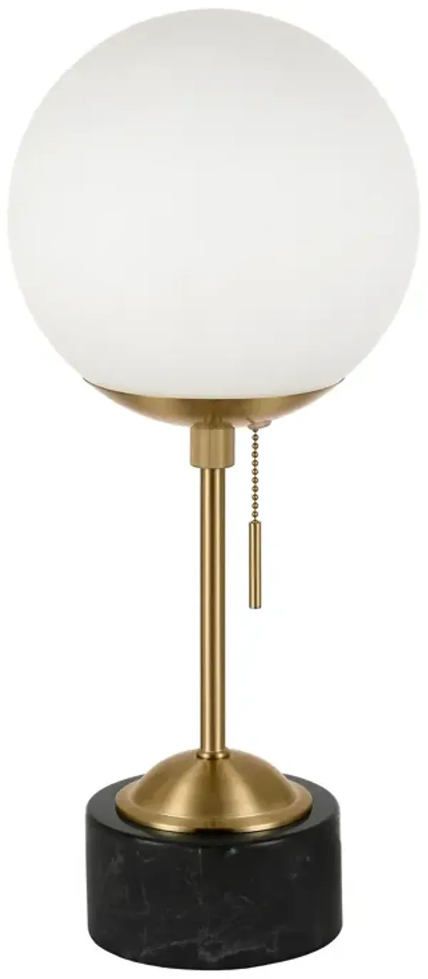Marble Globe Table Lamp With White Globe Shade - Black And Gold