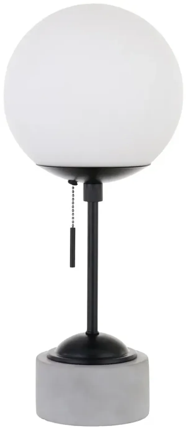 Concrete Globe Table Lamp With White Globe Shade - Gray And Black
