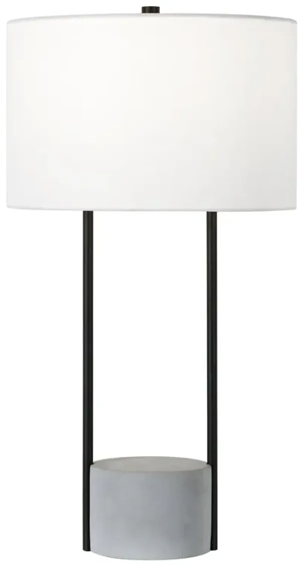 Concrete Table Lamp With White Drum Shade - Gray And Black