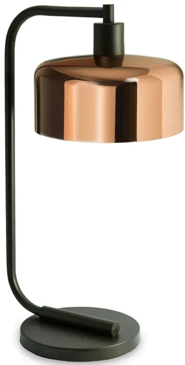 Metal Arched Table Lamp With Copper Bowl Shade - Black