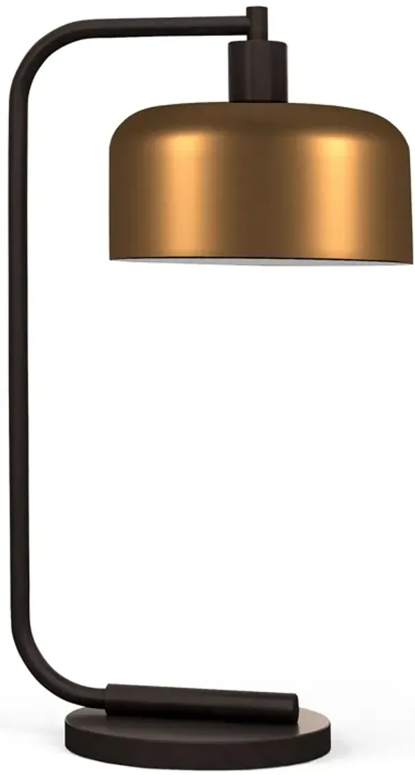 Metal Arched Table Lamp With Brass Bowl Shade - Black