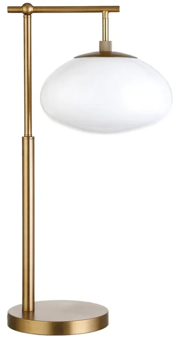 Metal Arched Table Lamp With White Globe Shade - Brass