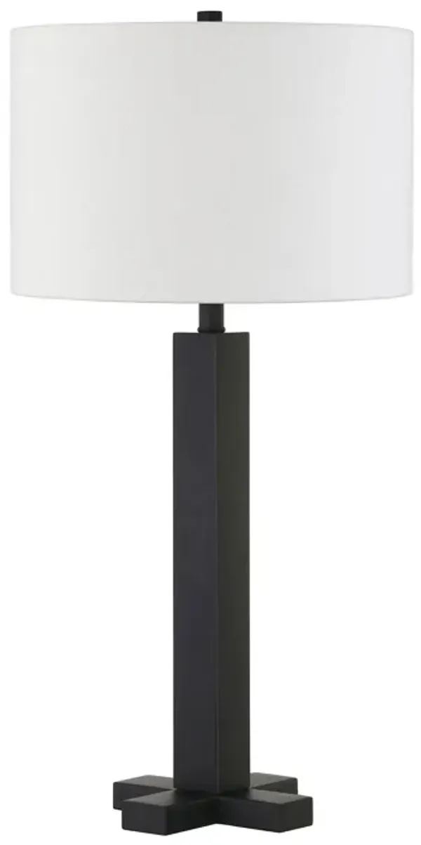 27" Metal Table Lamp With White Drum Shade - Black