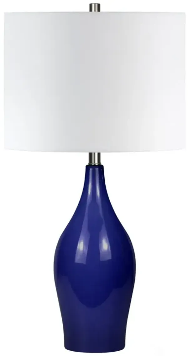 Porcelain Table Lamp With White Drum Shade - Navy Blue