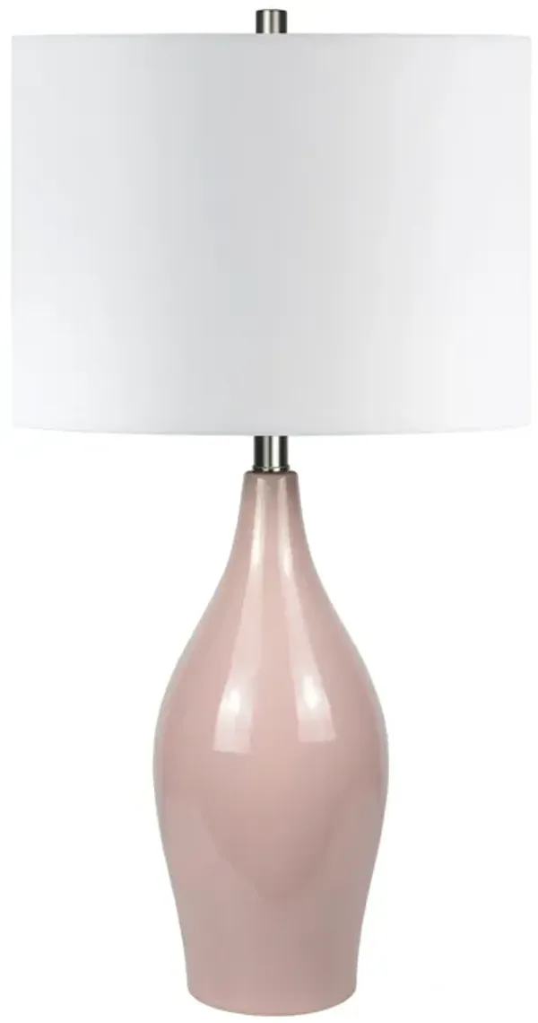 Porcelain Cylinder Table Lamp With White Drum Shade - Dusty Rose