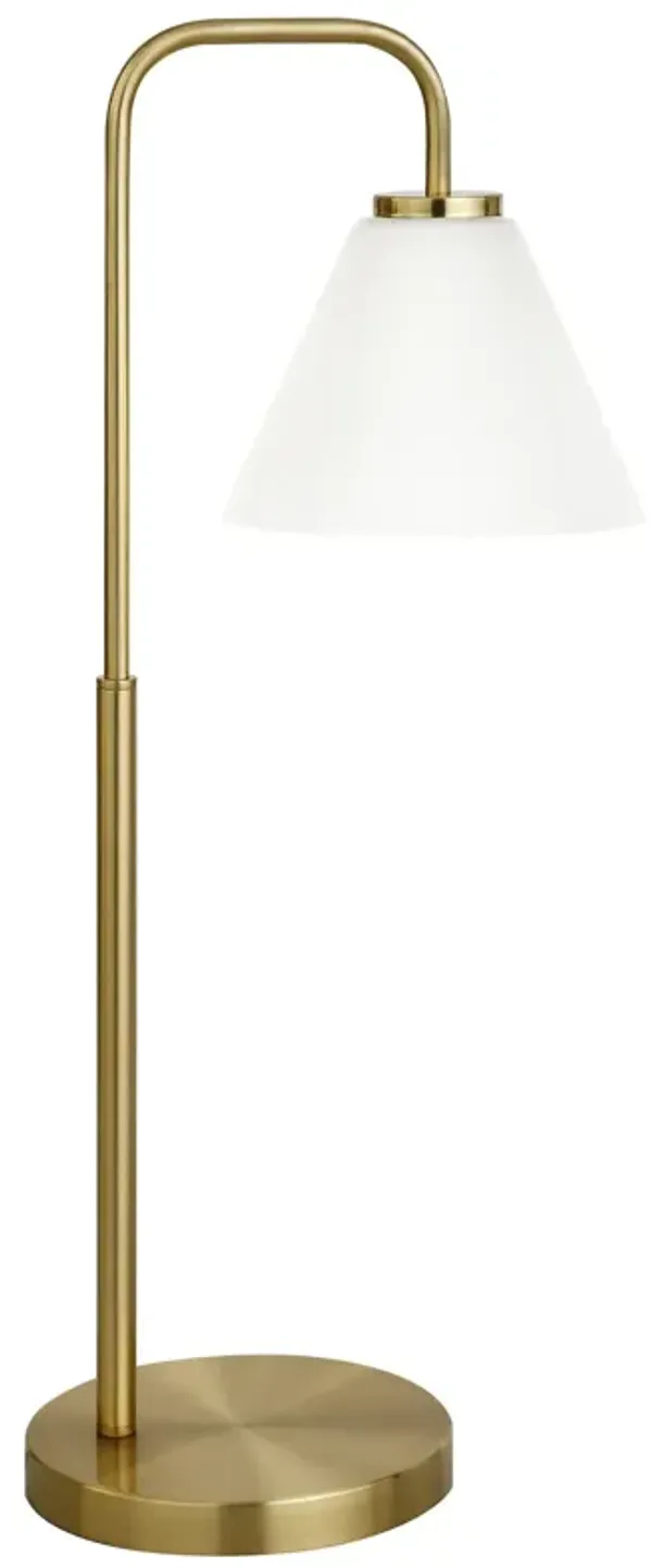 Metal Arched Table Lamp With White Cone Shade - Brass