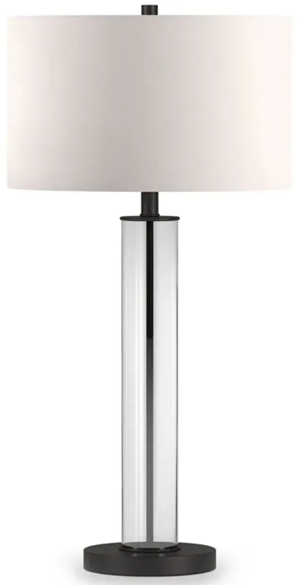 Glass Table Lamp With White Drum Shade - Black