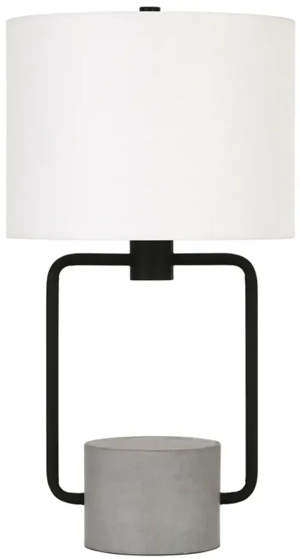 Concrete Table Lamp With White Drum Shade - Black And Gray