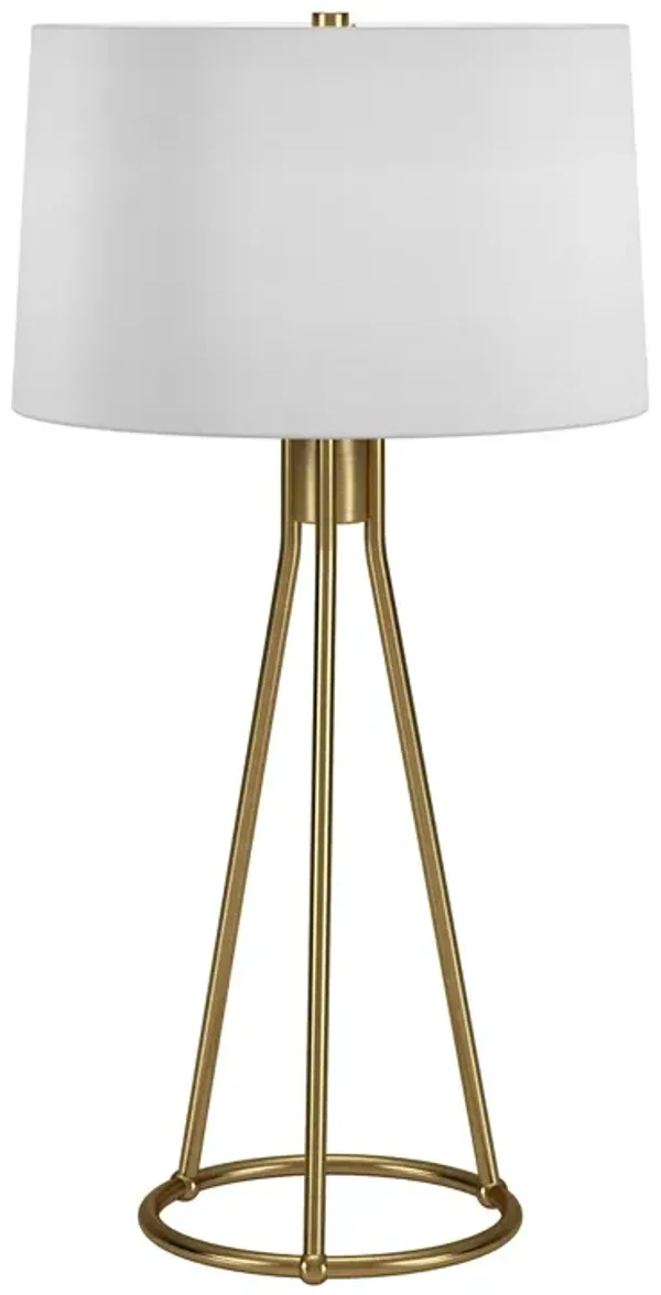28" Metal Table Lamp With White Drum Shade - Brass