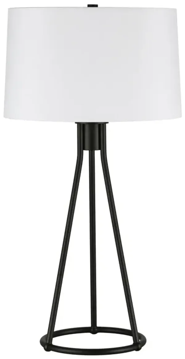 28" Metal Table Lamp With White Drum Shade - Black