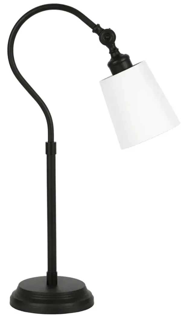 Metal Arched Table Lamp With White Drum Shade - Black
