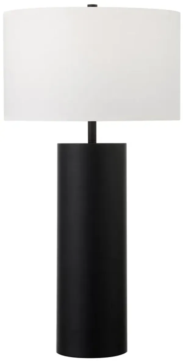 30" Metal Table Lamp With White Drum Shade - Black