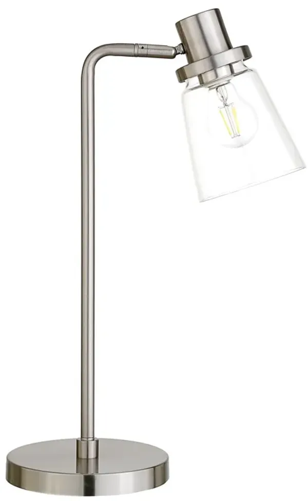 Metal Arched Table Lamp With Clear Cone Shade - Nickel