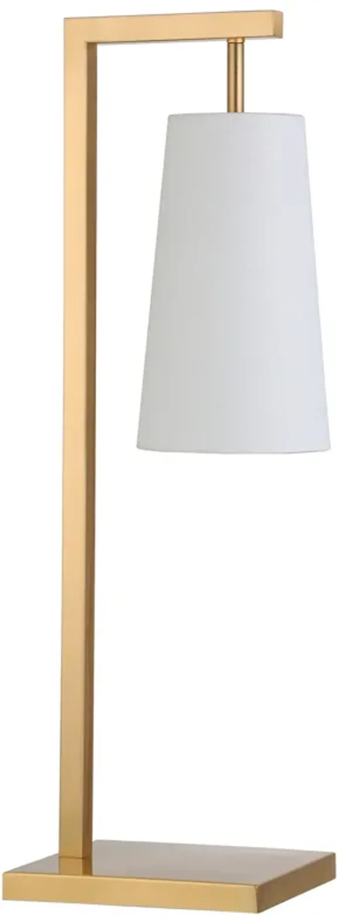 Metal Desk Table Lamp With White Cone Shade - Brass