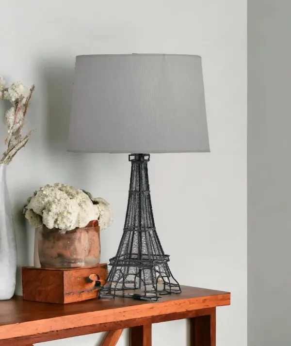 Acrylic Paris Desk Table Lamp With Gray Drum Shade - Black