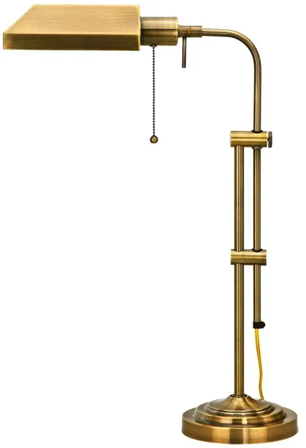 Metal Adjustable Table Lamp With Antiqued Brass Rectangular Shade - Bronze