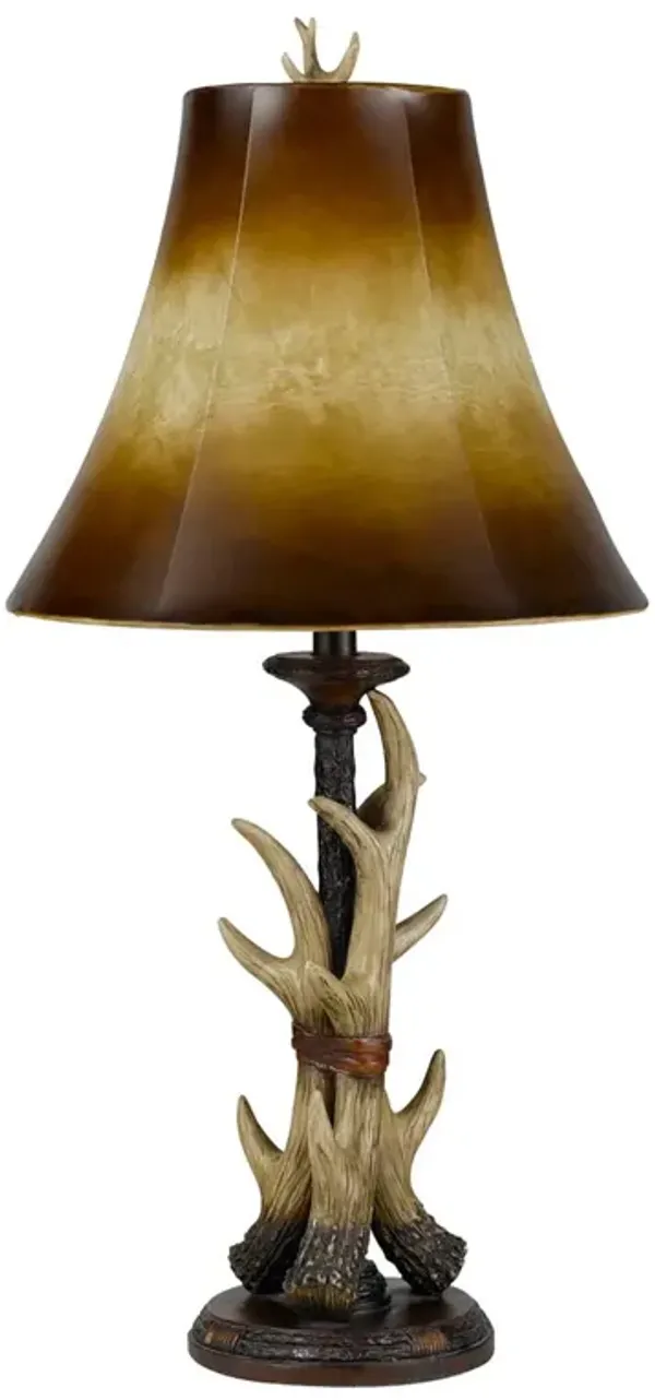 Antlers Table Lamp With Two Tone Brown Bell Shade - Brown