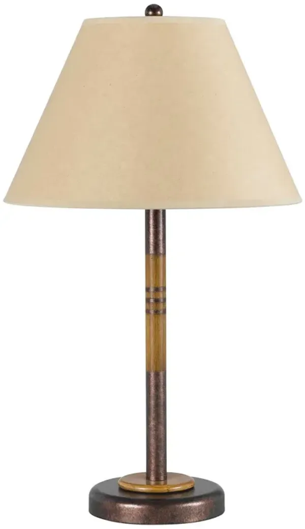 Rustic Metal Table Lamp With Brown Empire Shade - Bronze And Oak