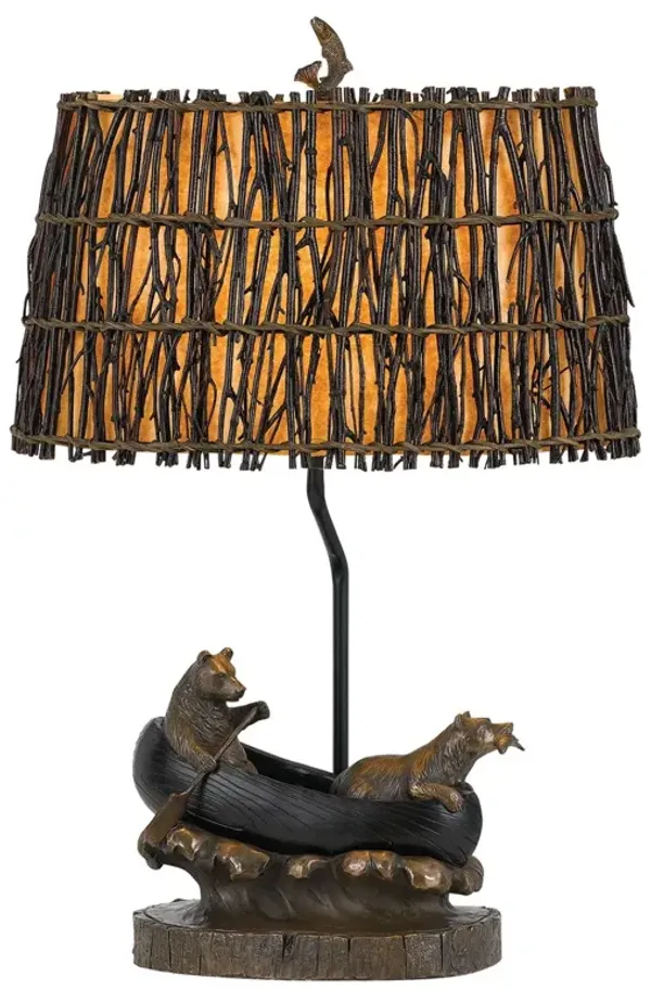 Bears in the Boat Table Lamp With Brown Novelty Shade - Bronze