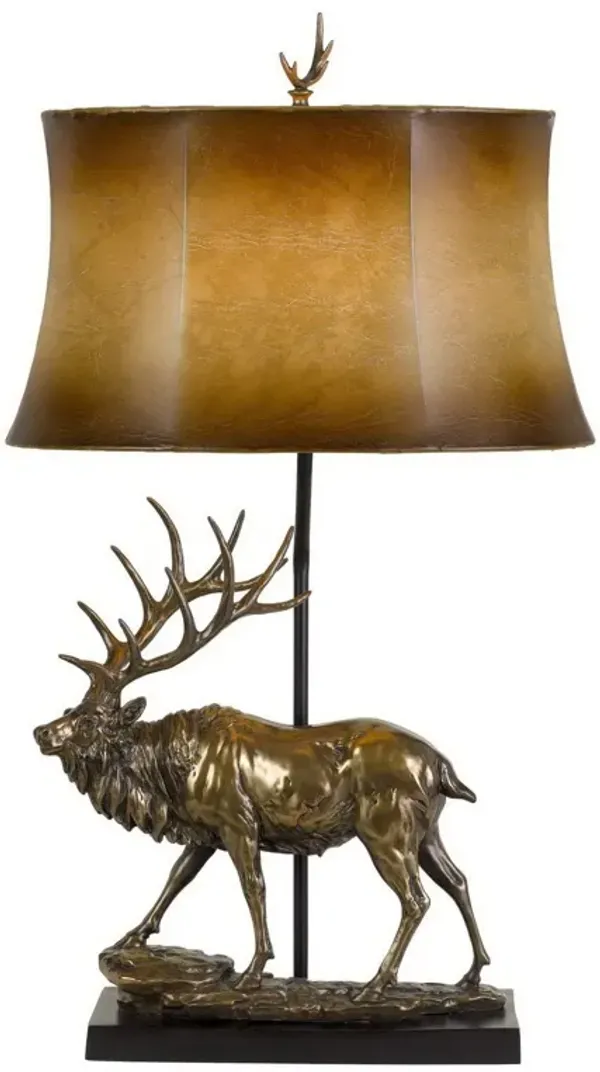 Table Lamp With Brown Bell Shade - Bronze