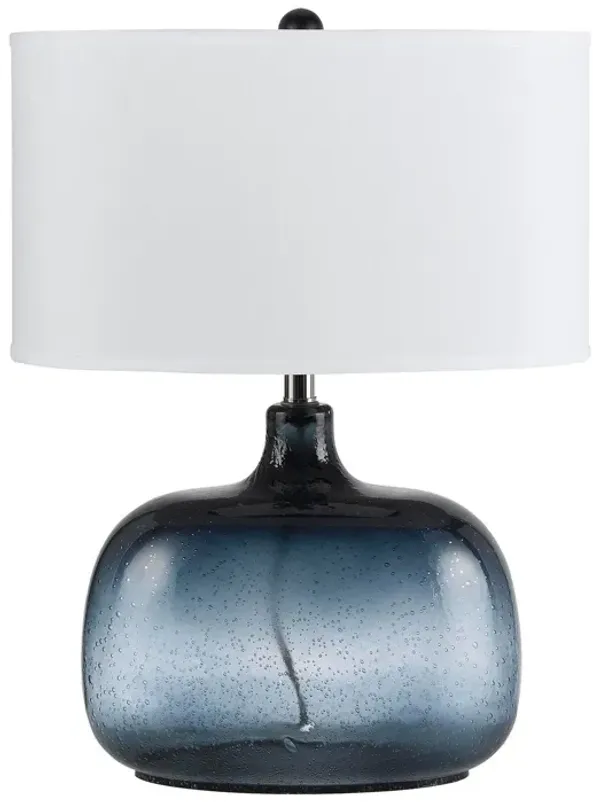 Glass Table Lamp With White Novelty Shade - Dark Blue