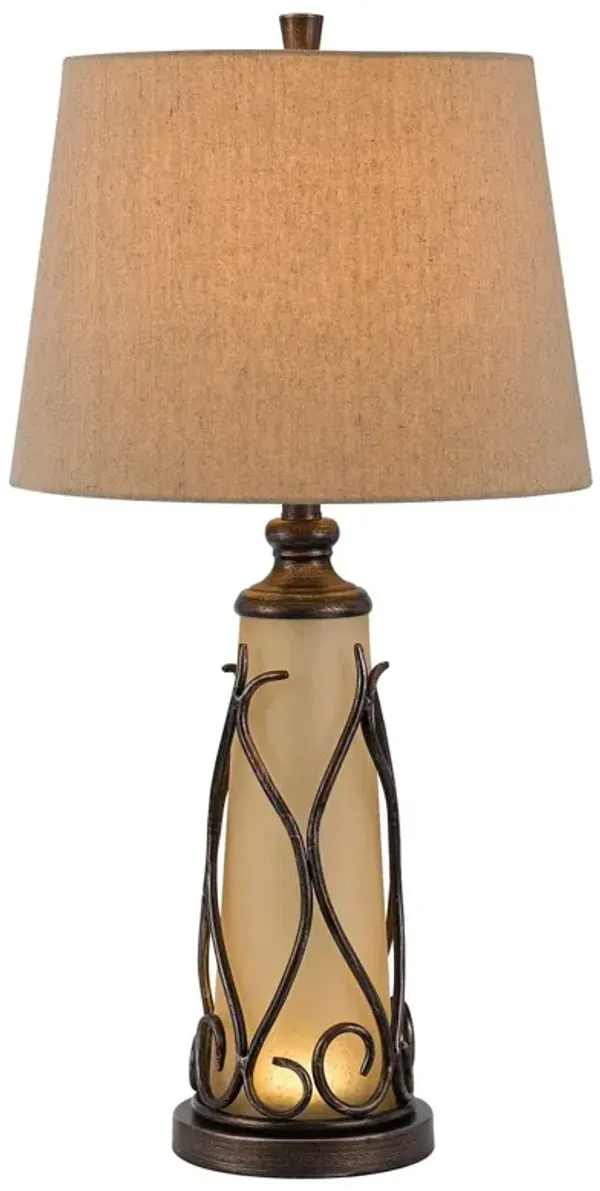 Metal Two Light Table Lamp With Brown Empire Shade - Brown