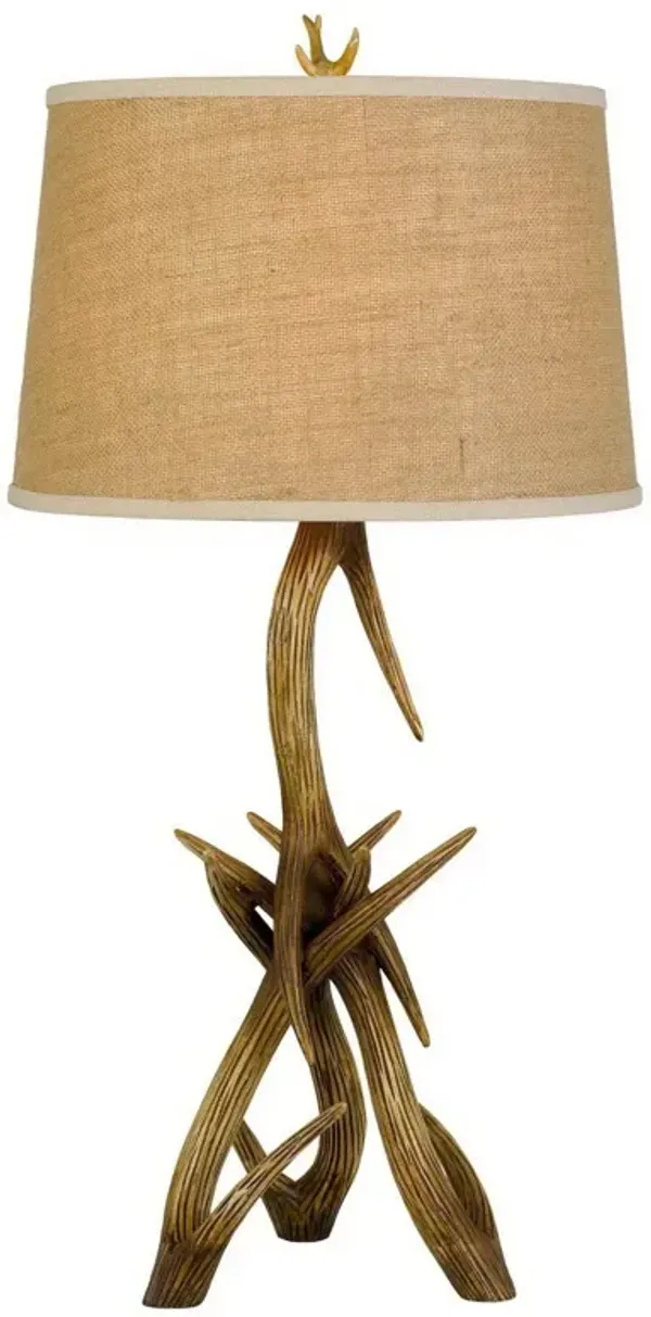 Antlers Table Lamp With Brown Empire Shade - Brown