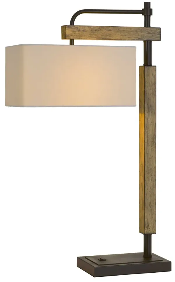 Metal Desk Table Lamp With White Square Shade - Bronze