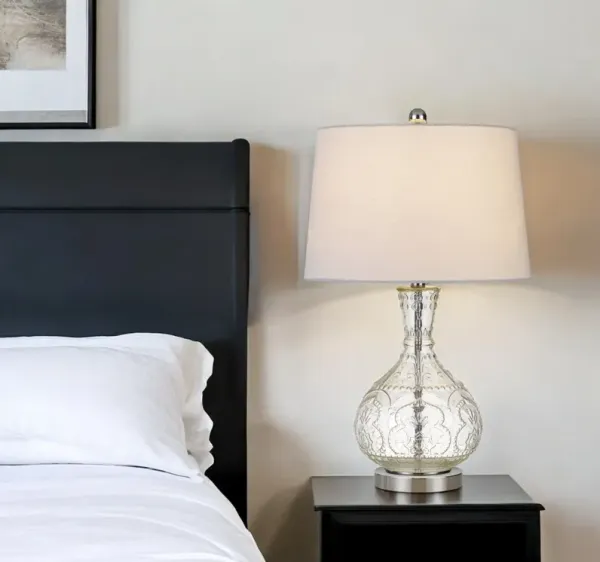 Metal Round Table Lamp With Shade - Clear White