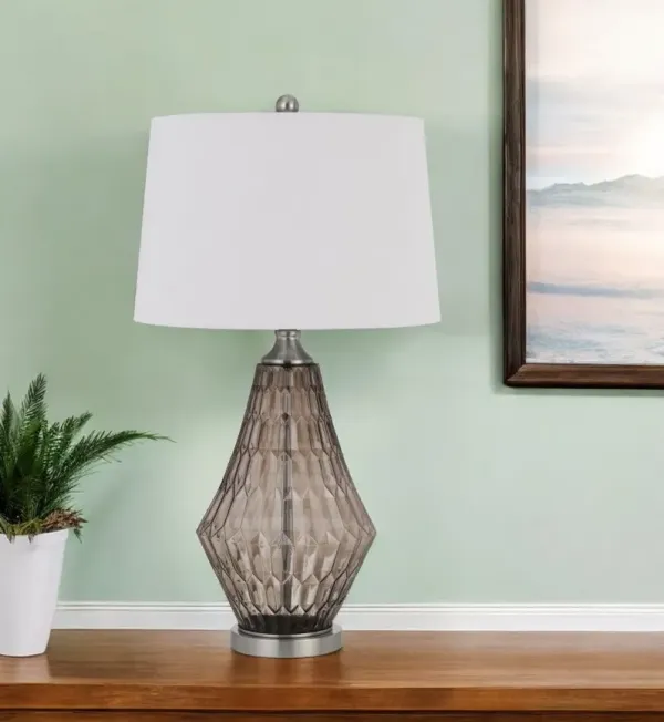 Metal Geometric Table Lamp With Off-White Empire Shade - Gray