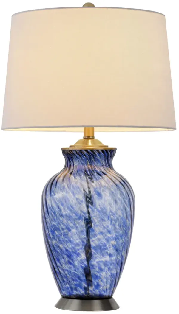 Swirl Glass Table Lamp With White Empire Shade - Blue