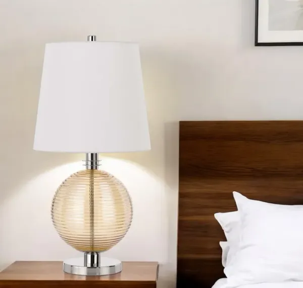 Metal Globe Table Lamp With White Empire Shade - Nickel