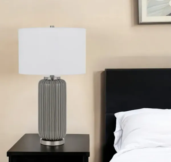 Metal Cylinder Table Lamp With White Drum Shade - Gray