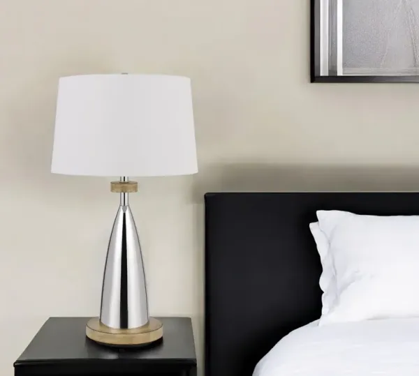 Metal Geometric USB Table Lamp With White Empire Shade - Brown